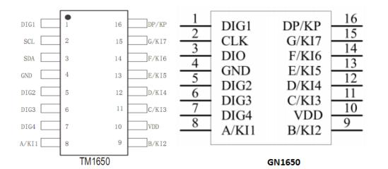 tm1650数码管和GN1650引脚功能